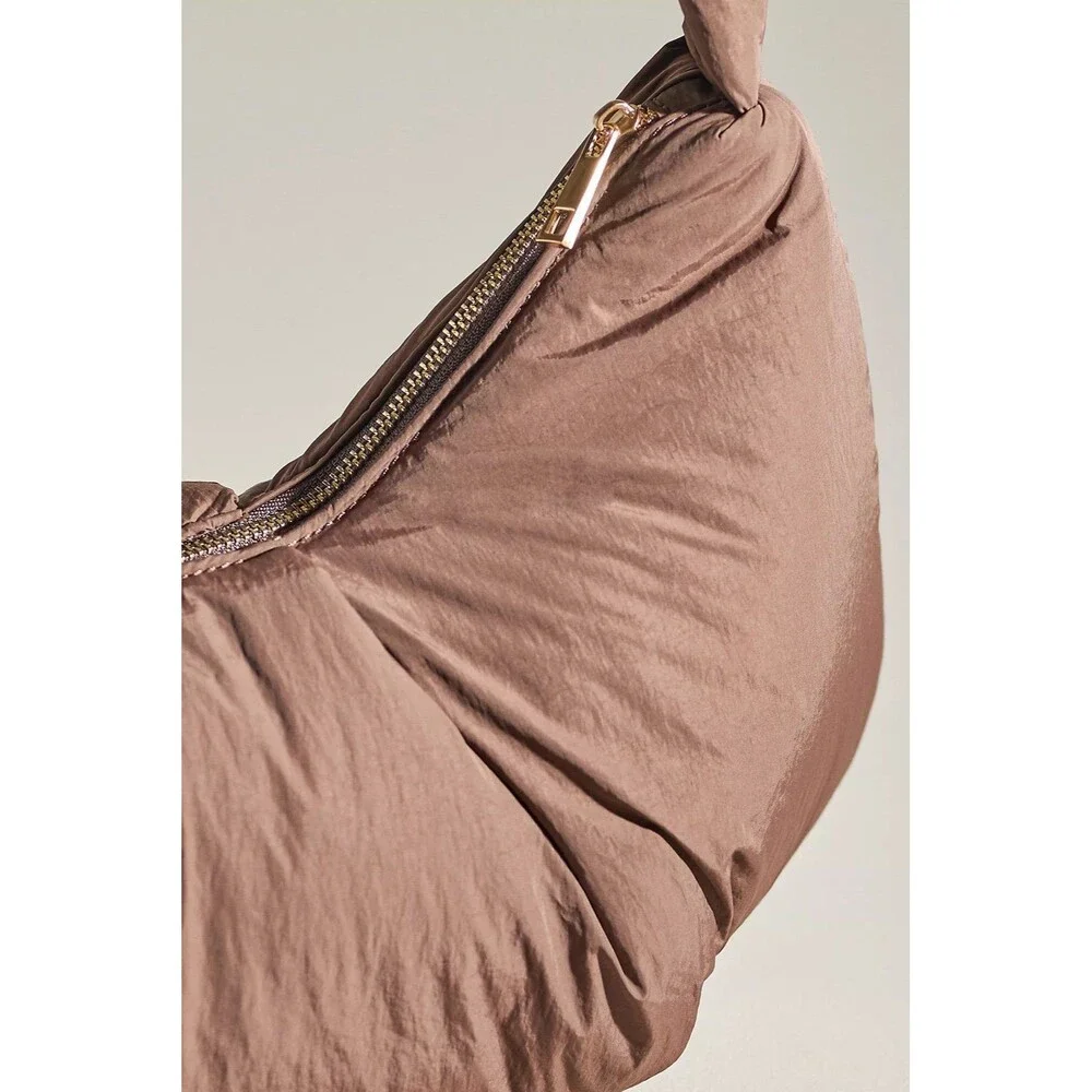 By Anthropologie NWT Coco Chocolate Puffy Hobo Nylon Sling Bag In Zip Closure